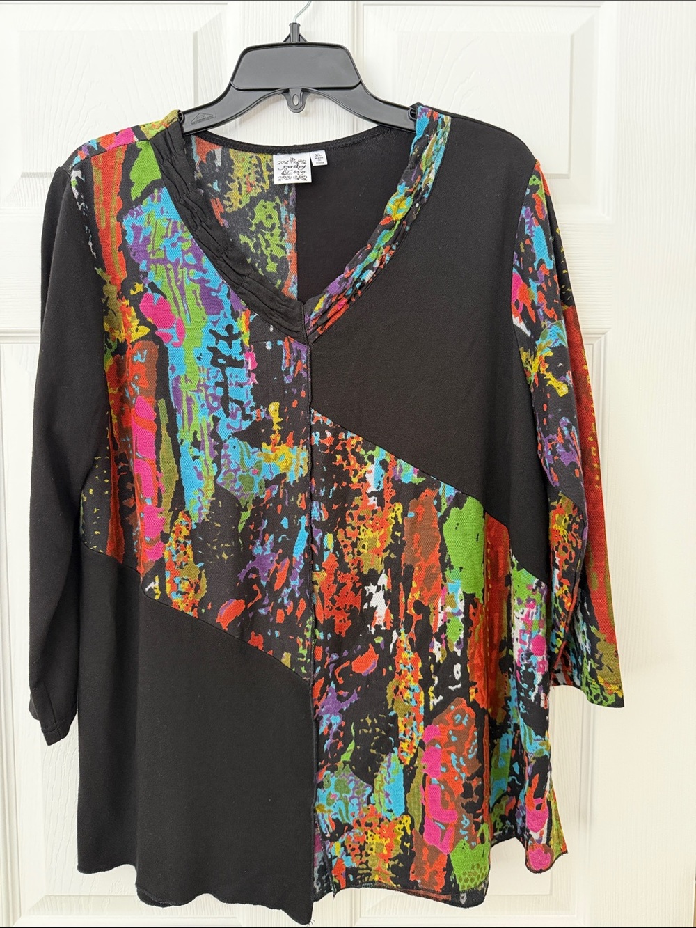 Parsley & Sage Black Tunic with Vibrant Abstract Multi-Color Print